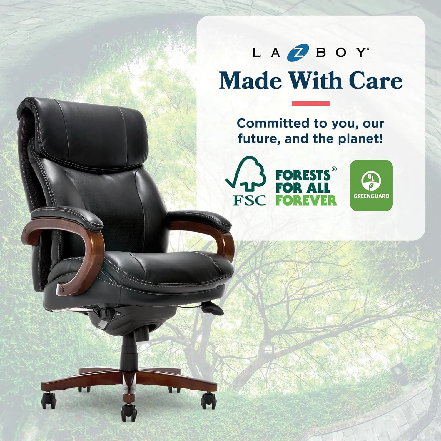 La-Z-Boy Big and Tall Trafford Executive Office AIR Technology, High Back Ergonomic Chair with Lumbar Support, Black Bonded Leather