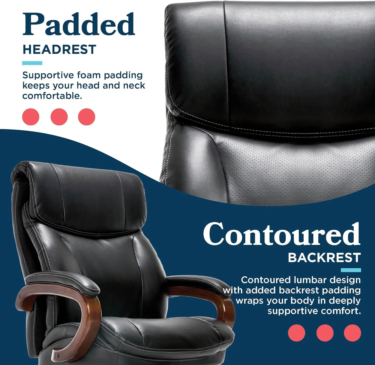 La-Z-Boy Big and Tall Trafford Executive Office AIR Technology, High Back Ergonomic Chair with Lumbar Support, Black Bonded Leather
