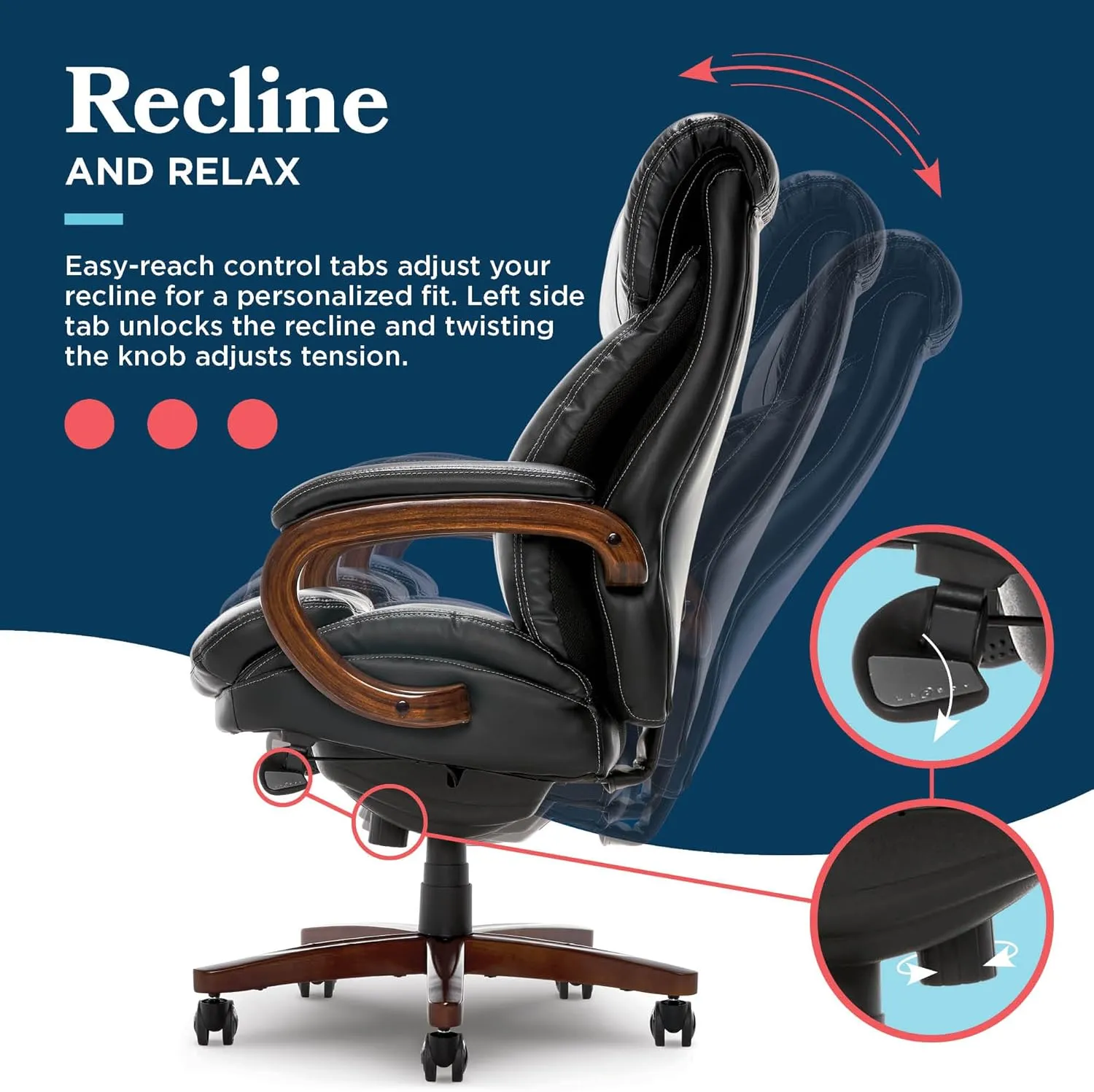 La-Z-Boy Big and Tall Trafford Executive Office AIR Technology, High Back Ergonomic Chair with Lumbar Support, Black Bonded Leather