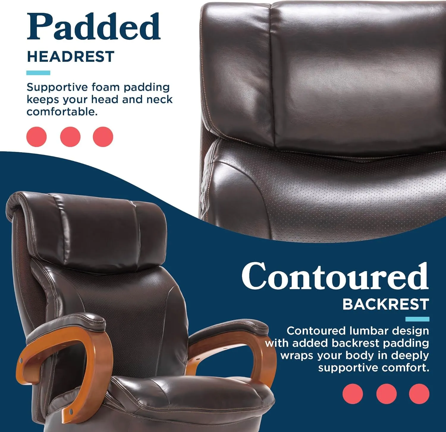 La-Z-Boy Big and Tall Trafford Executive Office AIR Technology, High Back Ergonomic Chair with Lumbar Support, Bonded Leather, Brown