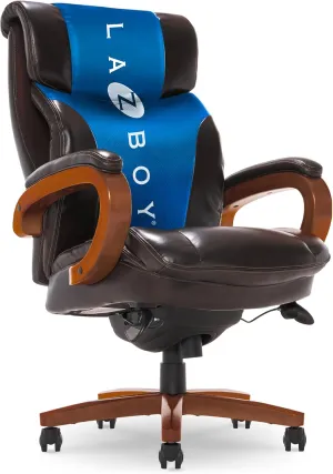 La-Z-Boy Big and Tall Trafford Executive Office AIR Technology, High Back Ergonomic Chair with Lumbar Support, Bonded Leather, Brown