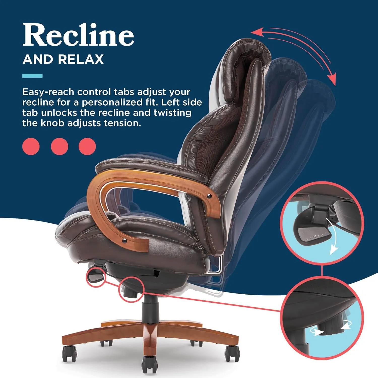 La-Z-Boy Big and Tall Trafford Executive Office AIR Technology, High Back Ergonomic Chair with Lumbar Support, Bonded Leather, Brown