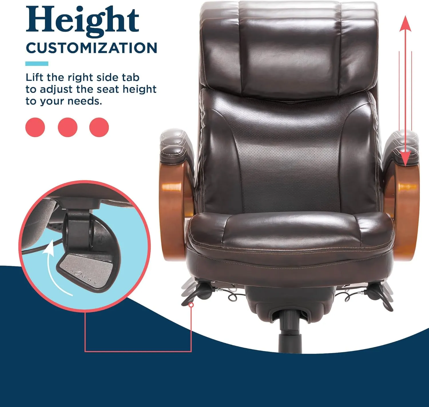 La-Z-Boy Big and Tall Trafford Executive Office AIR Technology, High Back Ergonomic Chair with Lumbar Support, Bonded Leather, Brown