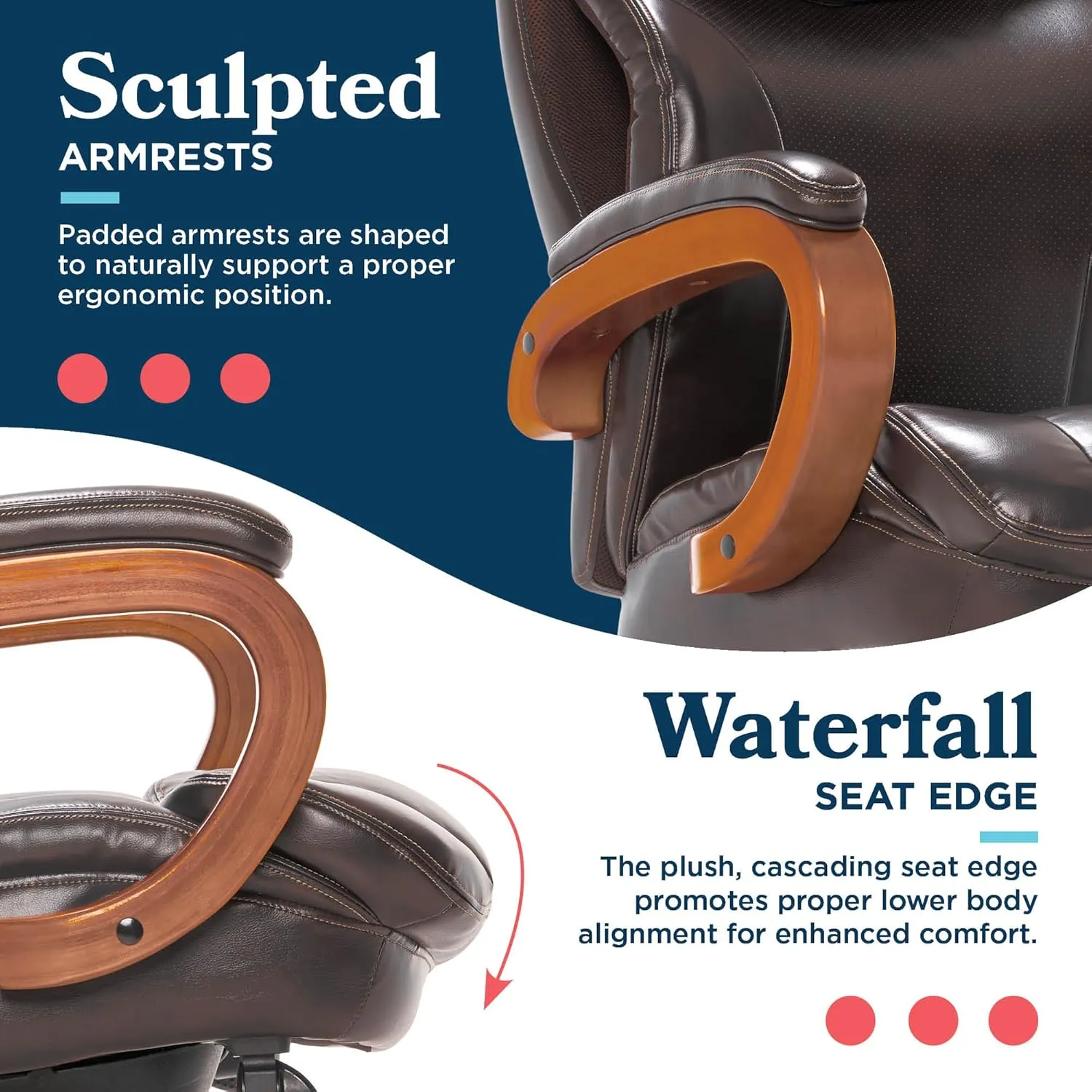 La-Z-Boy Big and Tall Trafford Executive Office AIR Technology, High Back Ergonomic Chair with Lumbar Support, Bonded Leather, Brown