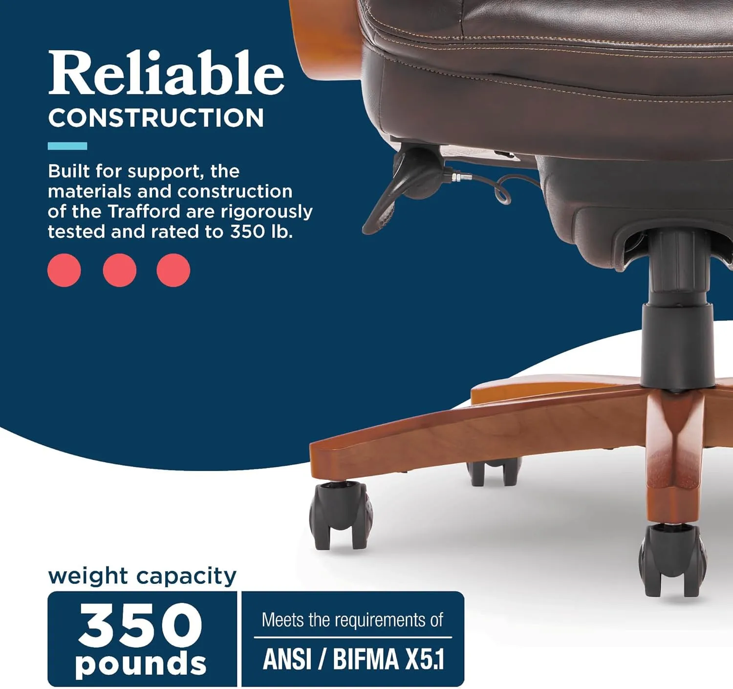 La-Z-Boy Big and Tall Trafford Executive Office AIR Technology, High Back Ergonomic Chair with Lumbar Support, Bonded Leather, Brown