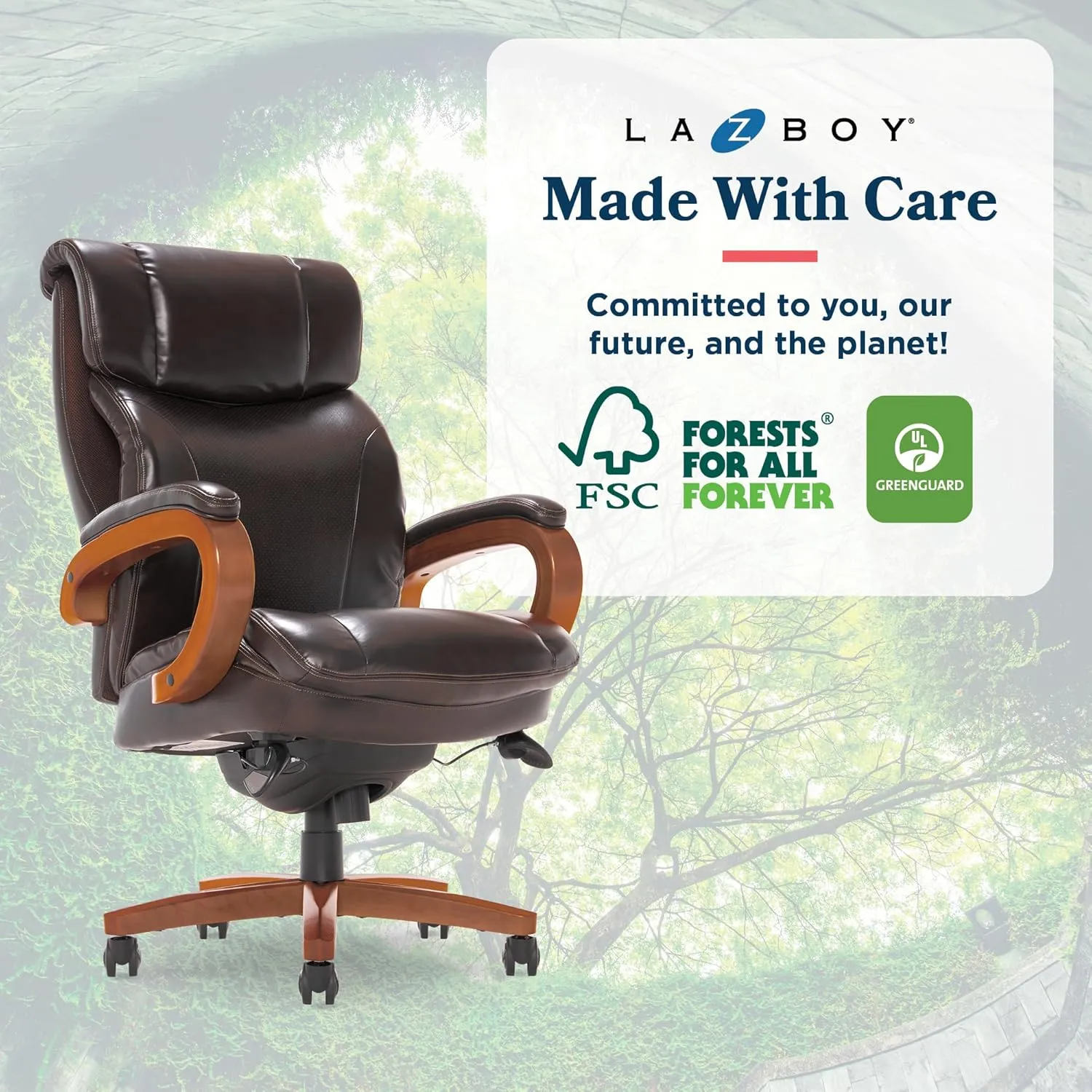 La-Z-Boy Big and Tall Trafford Executive Office AIR Technology, High Back Ergonomic Chair with Lumbar Support, Bonded Leather, Brown