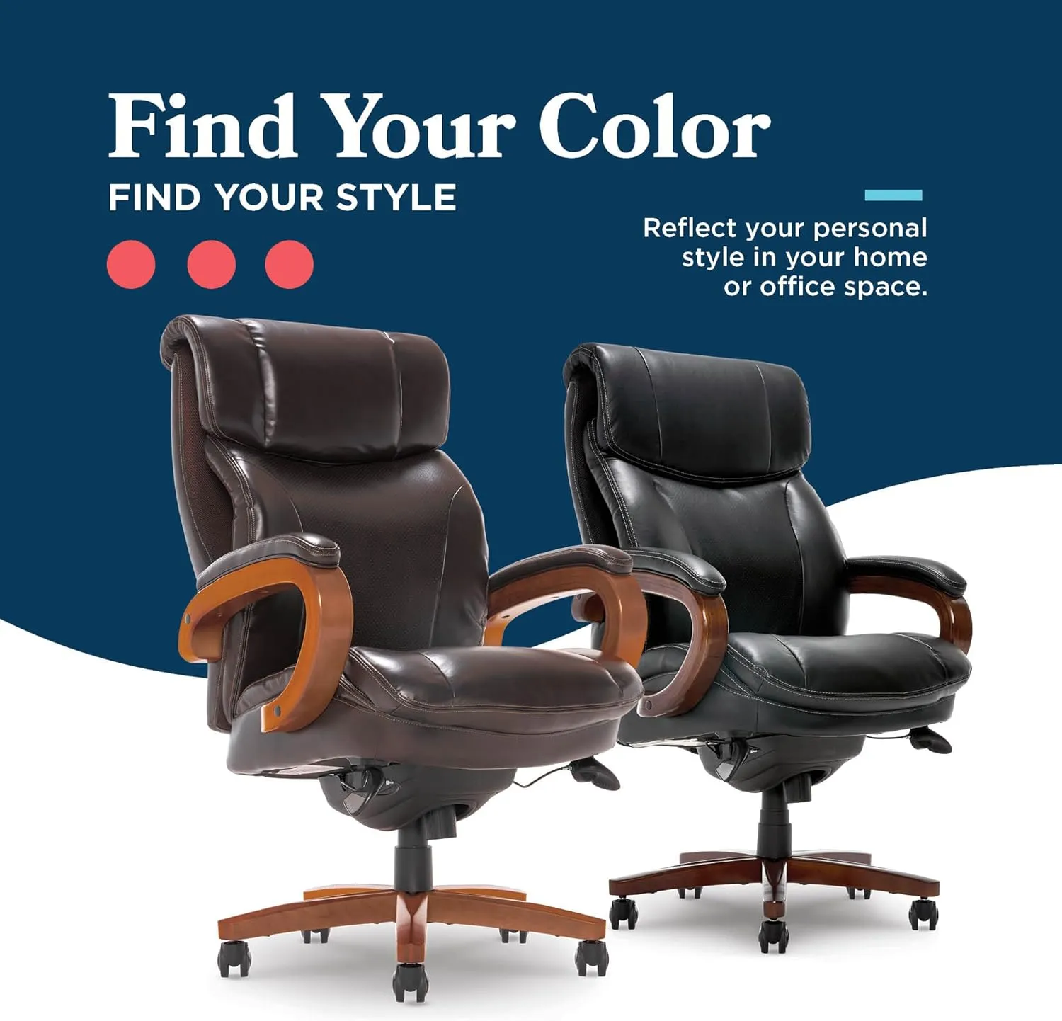 La-Z-Boy Big and Tall Trafford Executive Office AIR Technology, High Back Ergonomic Chair with Lumbar Support, Bonded Leather, Brown