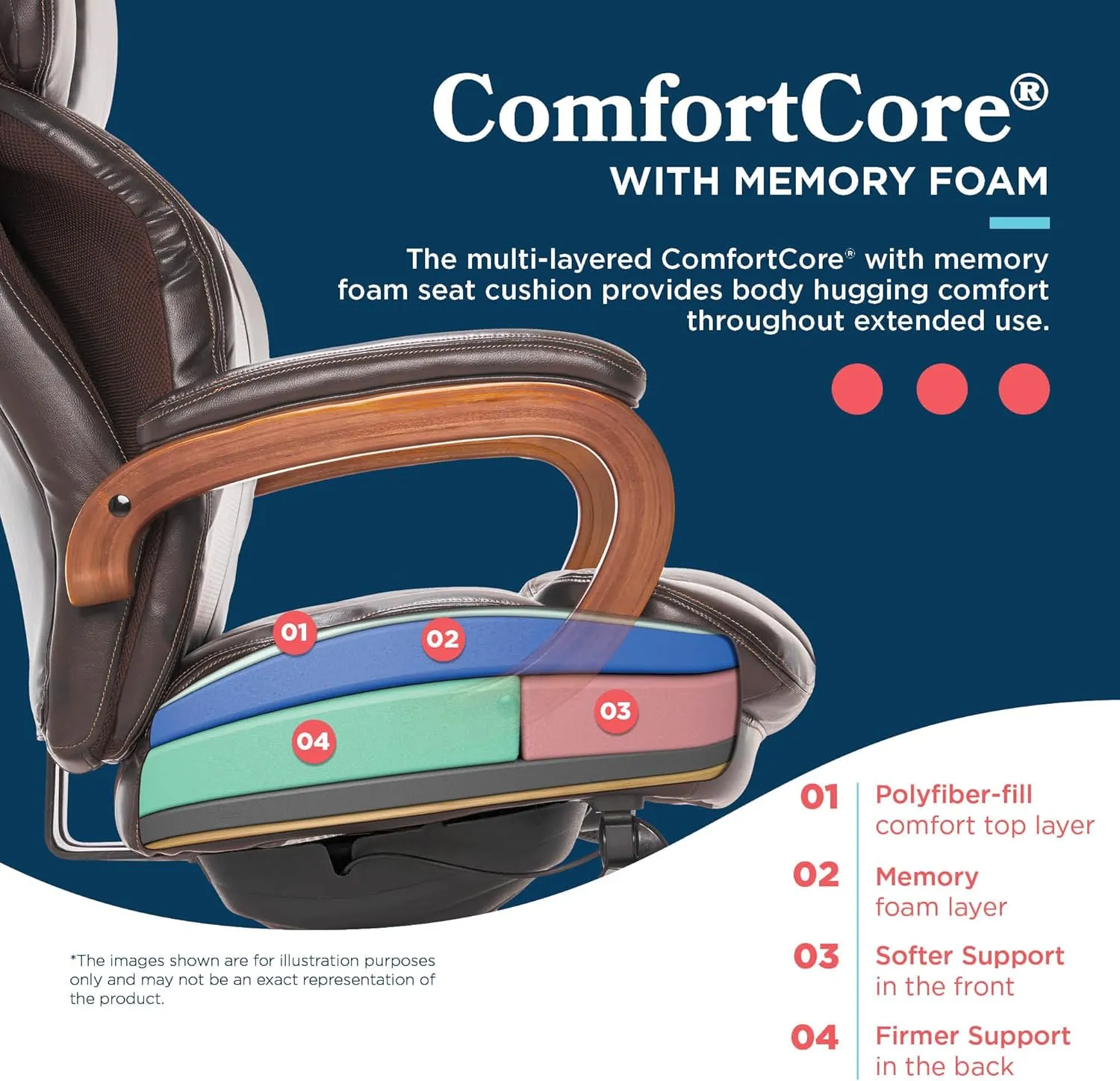 La-Z-Boy Big and Tall Trafford Executive Office AIR Technology, High Back Ergonomic Chair with Lumbar Support, Bonded Leather, Brown