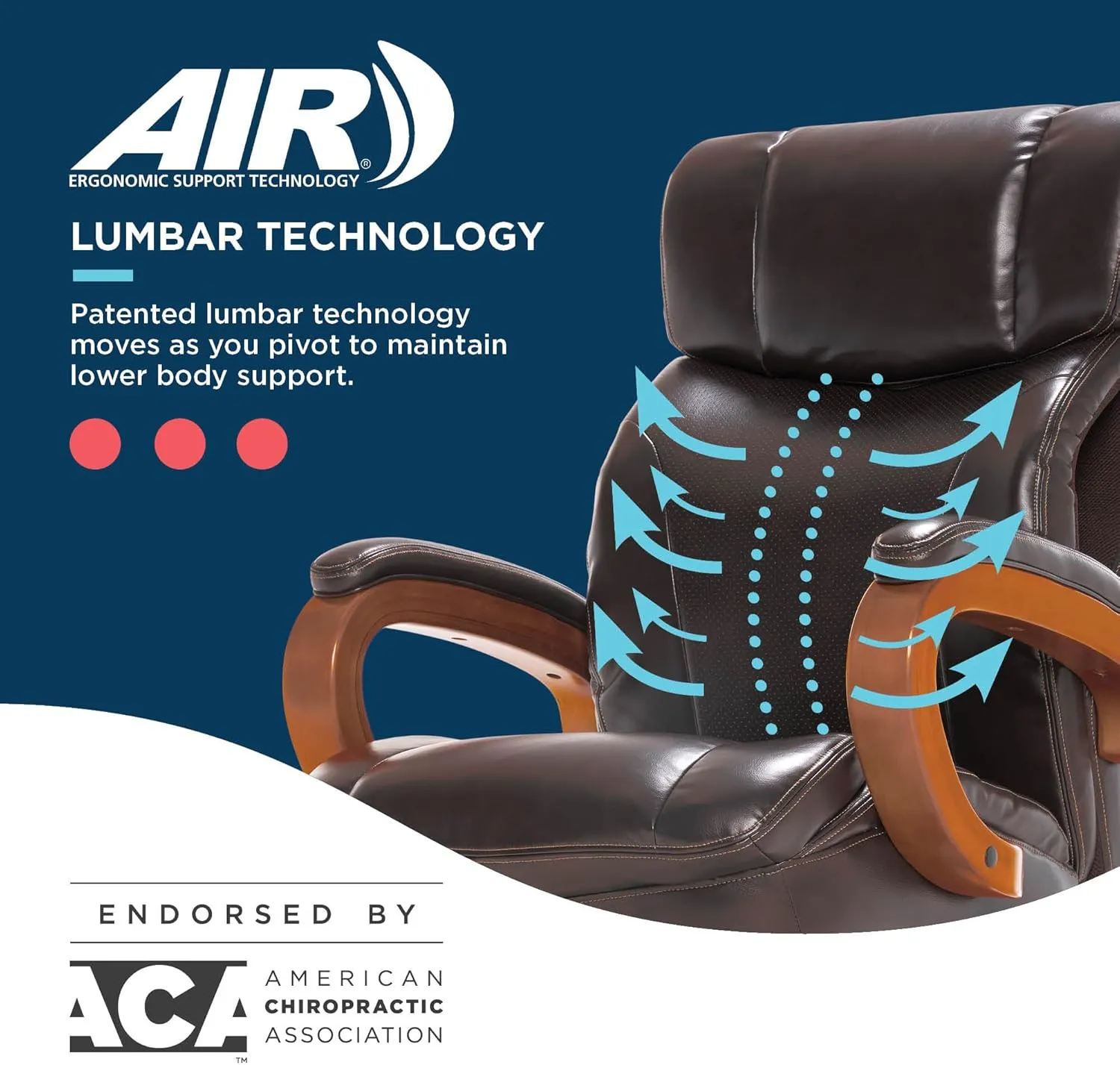 La-Z-Boy Big and Tall Trafford Executive Office AIR Technology, High Back Ergonomic Chair with Lumbar Support, Bonded Leather, Brown