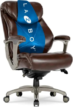 La-Z-Boy Cantania Executive Office Chair with AIR Lumbar Technology and Memory Foam Cushions, Ergonomic Office Chair with Brown Bonded Leather