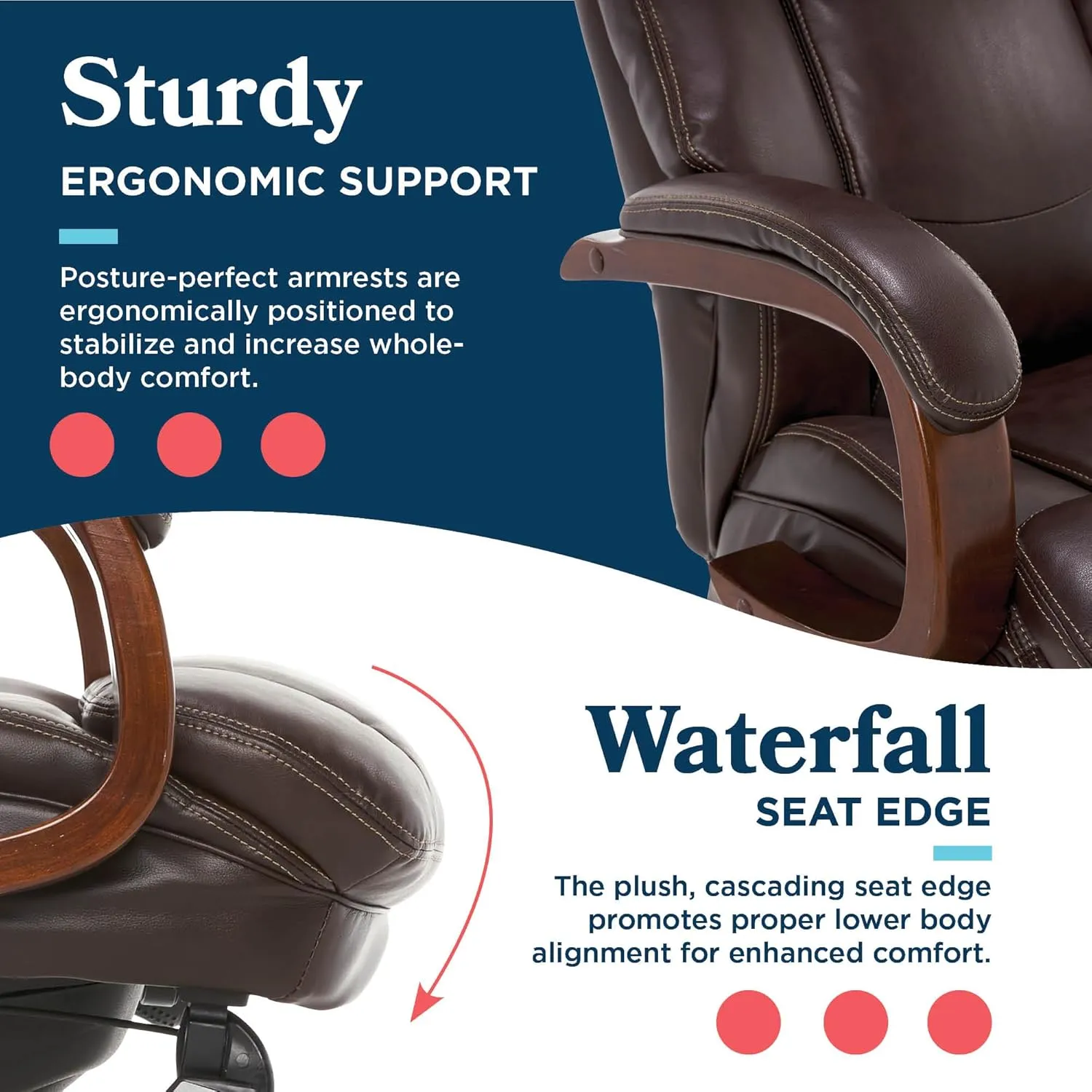 La-Z-Boy Fairmont Big and Tall Executive Office Chair with Memory Foam Cushions, High-Back with Solid Wood Arms and Base, Bonded Leather, Biscuit Brown