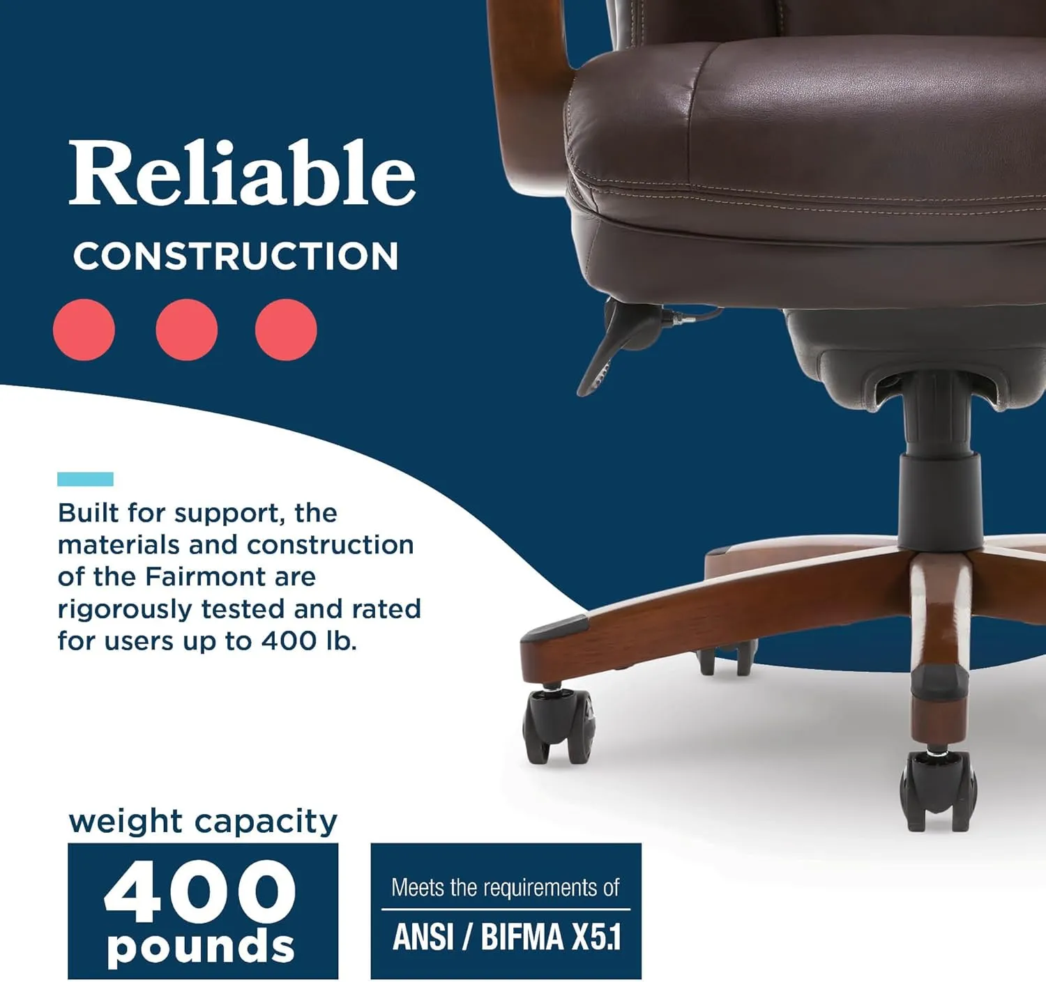 La-Z-Boy Fairmont Big and Tall Executive Office Chair with Memory Foam Cushions, High-Back with Solid Wood Arms and Base, Bonded Leather, Biscuit Brown