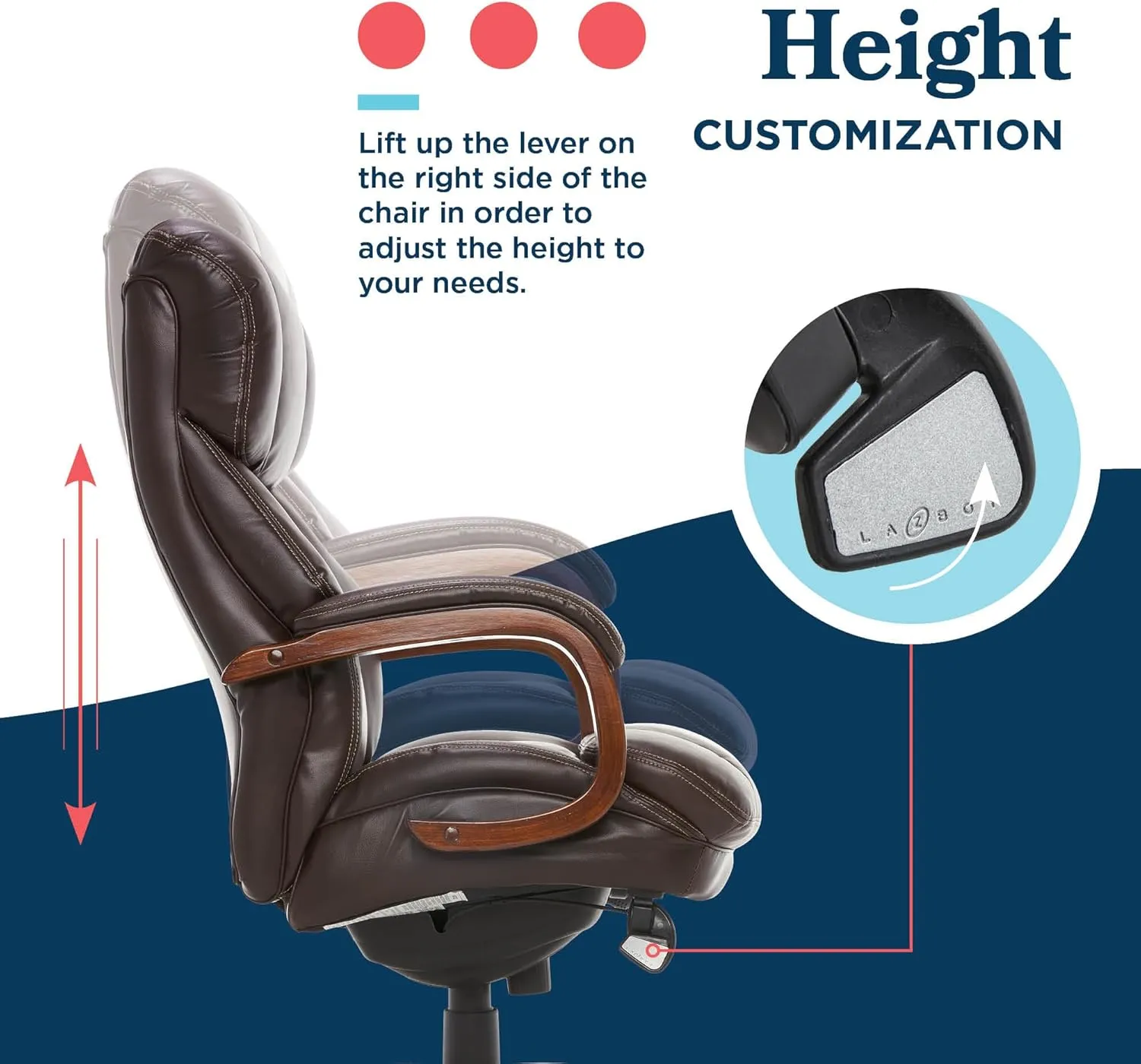 La-Z-Boy Fairmont Big and Tall Executive Office Chair with Memory Foam Cushions, High-Back with Solid Wood Arms and Base, Bonded Leather, Biscuit Brown