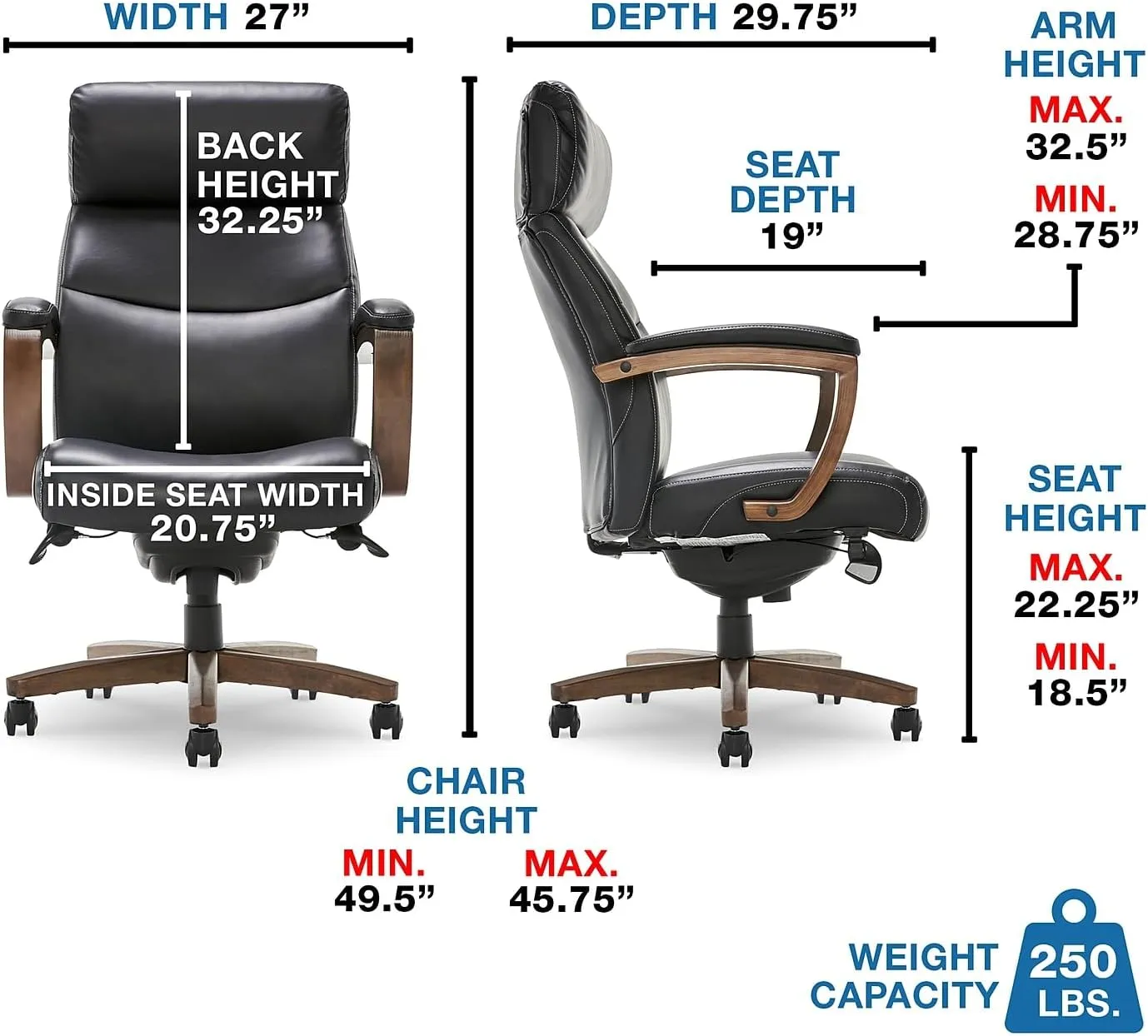 La-Z-Boy Greyson Ergonomic Bonded Leather Swivel Executive Chair, Black (CHR10086B)