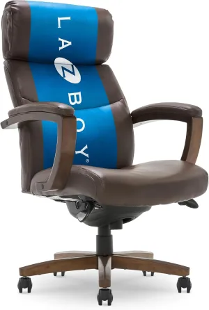 La-Z-Boy Greyson Modern Executive Office Chair, Solid Wood Arms and Wheeled Base, Ergonomic High-Back Chair with Lumbar Support, Bonded Leather, Brown