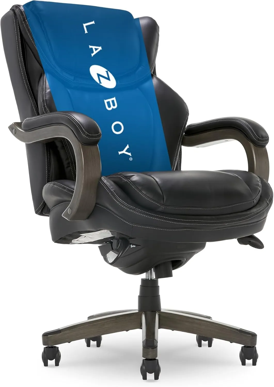 La-Z-Boy Harnett Big and Tall Executive Office Chair, Ergonomic High-Back Chair with Solid Wood Arms, ComfortCore with Memory Foam Cushions, Bonded Leather, Black