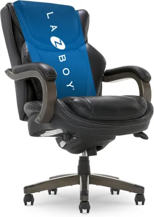 La-Z-Boy Harnett Big and Tall Executive Office Chair, Ergonomic High-Back Chair with Solid Wood Arms, ComfortCore with Memory Foam Cushions, Bonded Leather, Black