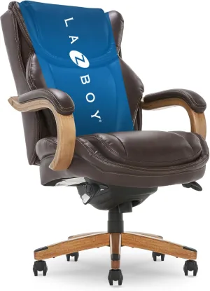 La-Z-Boy Harnett Big and Tall Executive Office Chair, Ergonomic High-Back Chair with Solid Wood Arms, ComfortCore with Memory Foam Cushions, Bonded Leather, Coffee Brown