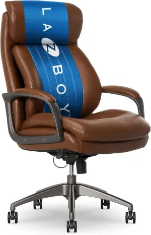 La-Z-Boy® Nova Executive Office Chair, Patented AIR Ergonomic Support Technology®, High-Back Premium Comfort & Support, Cognac Brown Vegan PU Leather