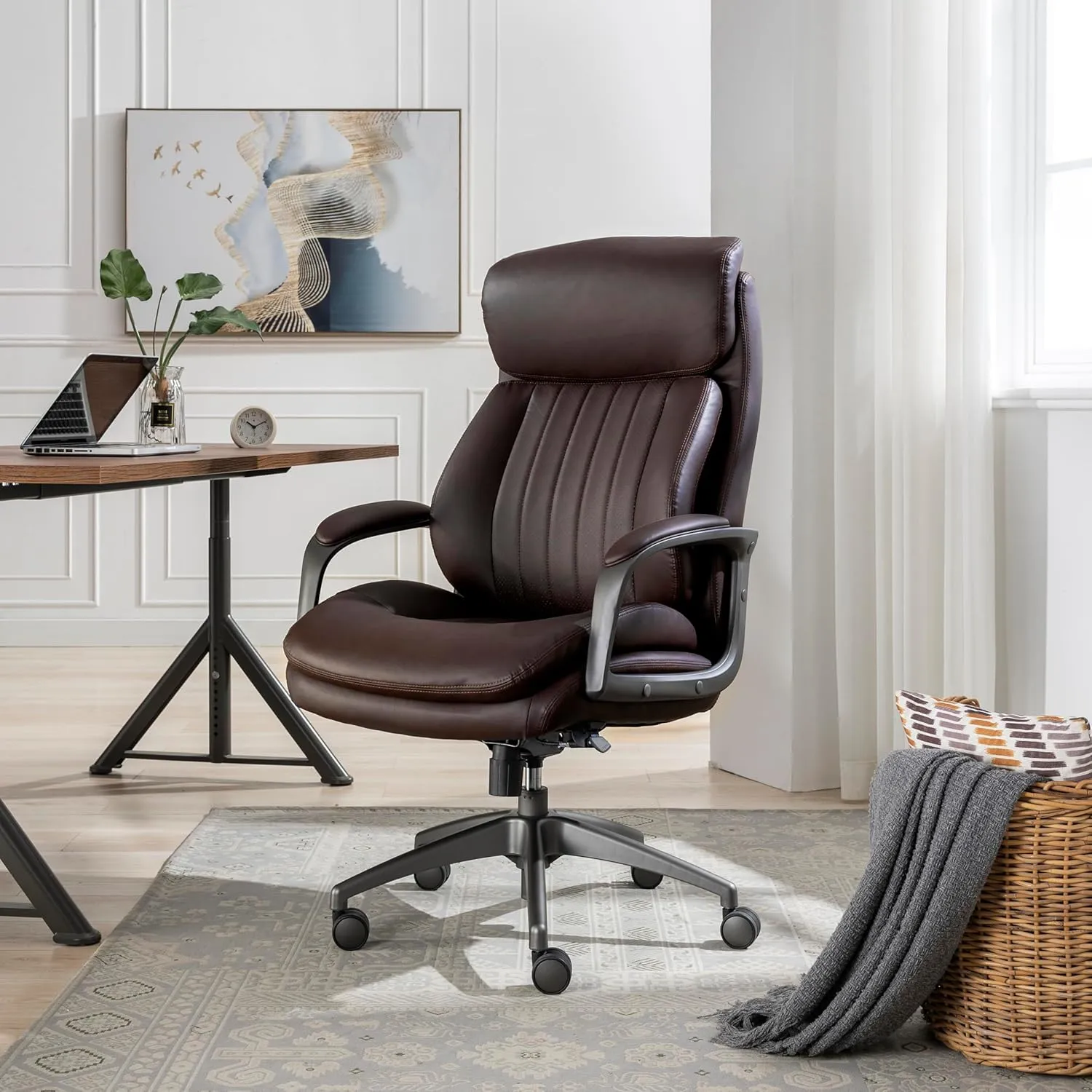La-Z-Boy® Nova Executive Office Chair, Patented AIR Ergonomic Support Technology®, High-Back Premium Comfort & Support, Dark Brown Vegan PU Leather
