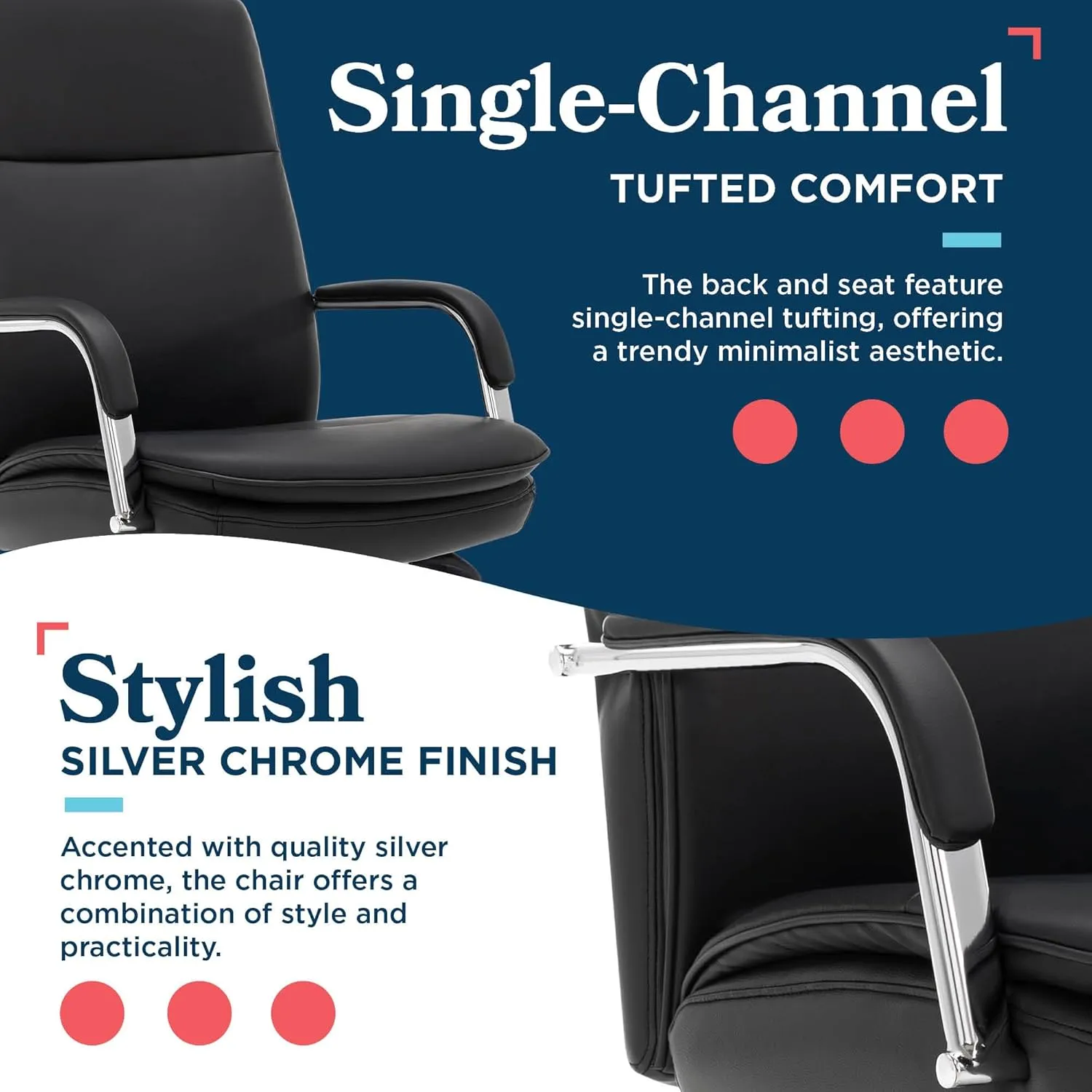 La-Z-Boy Opus Executive Mid-Back Office Chair, Channel-Tufted Seat and Back, Double-Layer Cushion, Padded Arms, Ergonomic Computer Desk Chair, Swivel Metal Base, Bonded Leather, Black and Chrome