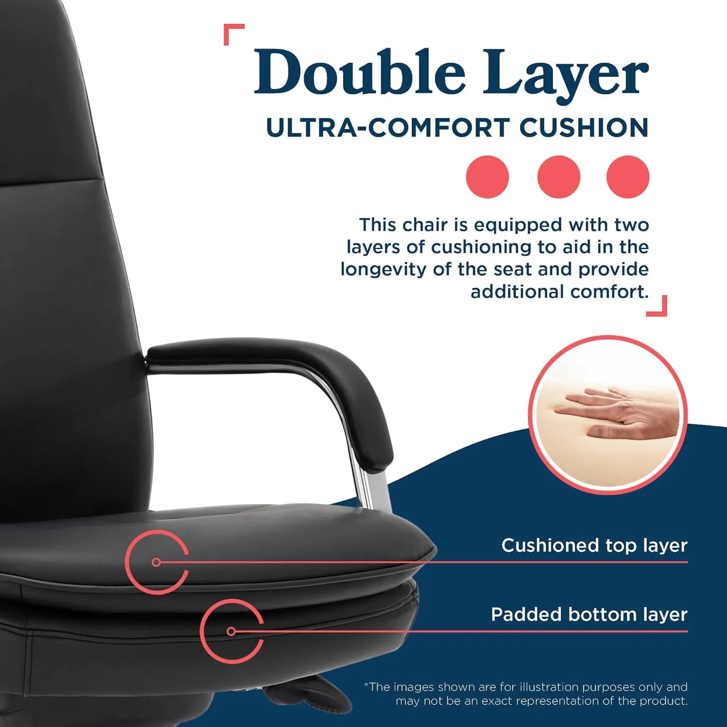 La-Z-Boy Opus Executive Mid-Back Office Chair, Channel-Tufted Seat and Back, Double-Layer Cushion, Padded Arms, Ergonomic Computer Desk Chair, Swivel Metal Base, Bonded Leather, Black and Chrome