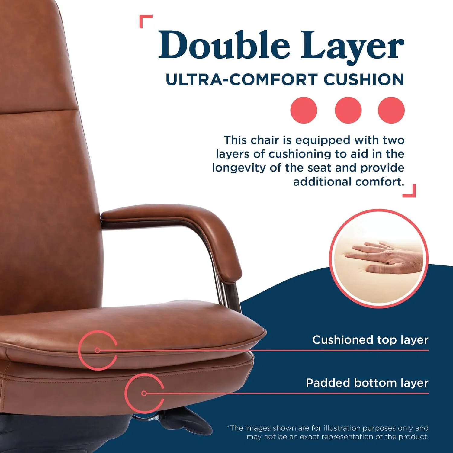 La-Z-Boy Opus Executive Mid-Back Office Chair, Channel-Tufted Seat and Back, Double-Layer Cushion, Padded Arms, Ergonomic Computer Desk Chair, Swivel Metal Base, Bonded Leather, Cognac and Graphite