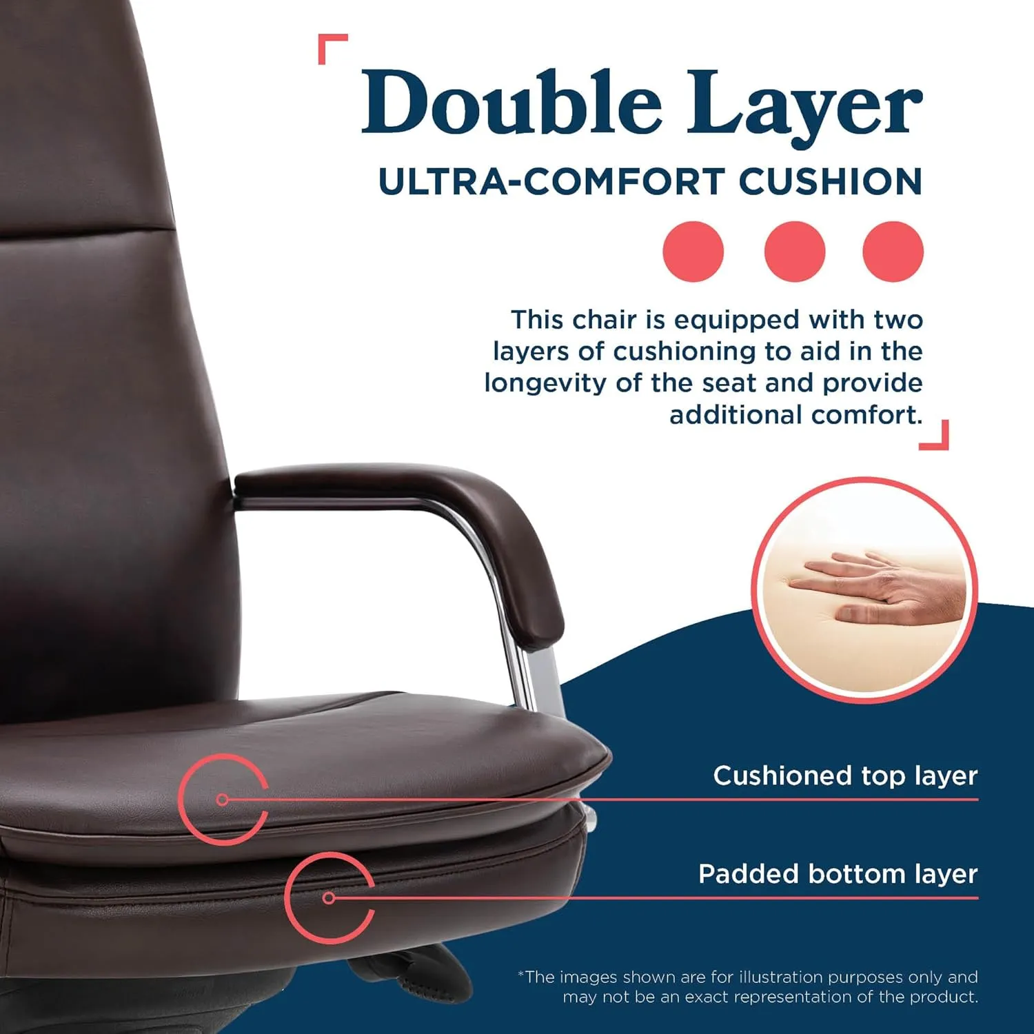 La-Z-Boy Opus Executive Mid-Back Office Chair, Channel-Tufted Seat and Back, Double-Layer Cushion, Padded Arms, Ergonomic Computer Desk Chair, Swivel Metal Base, Bonded Leather, Dark Brown and Chrome