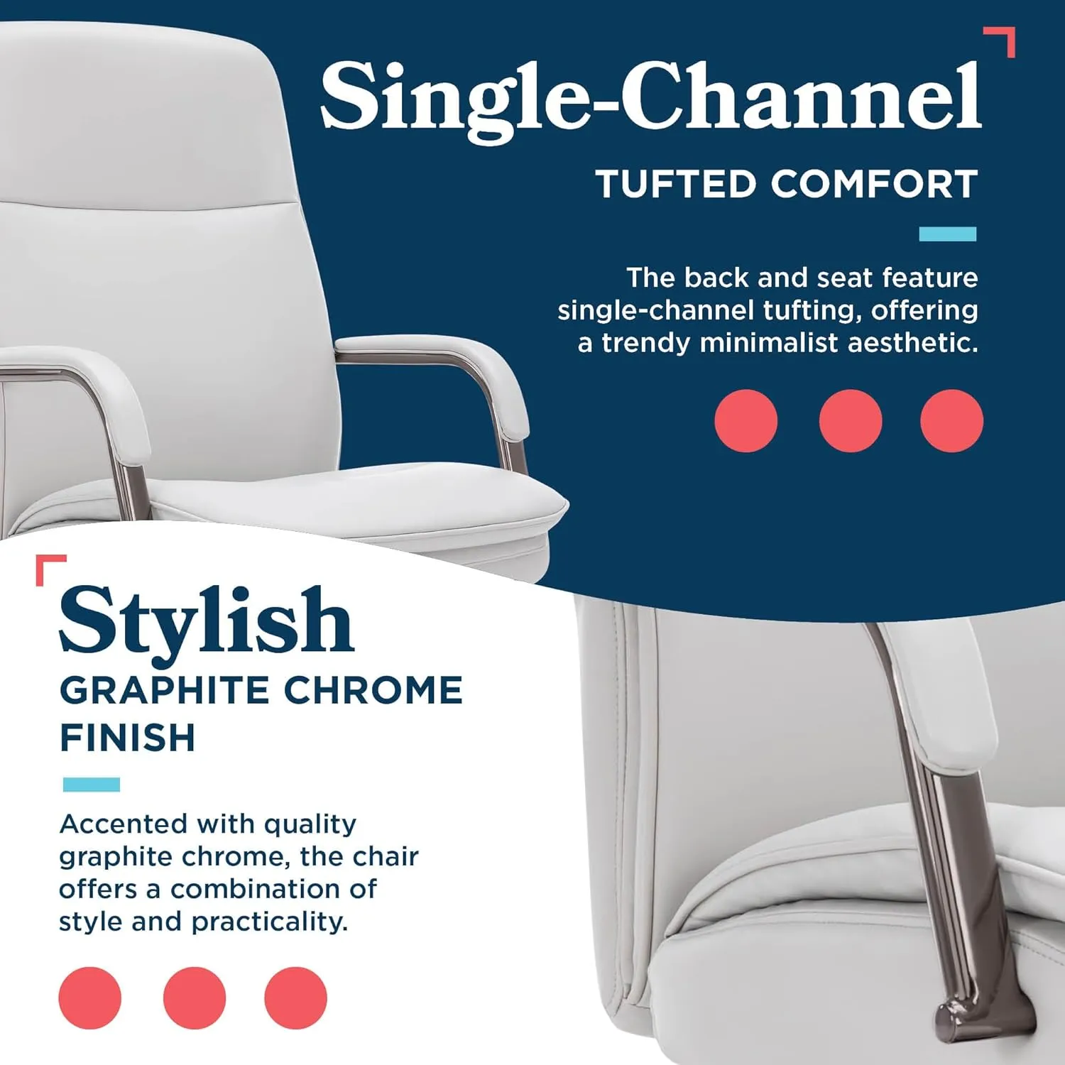 La-Z-Boy Opus Executive Mid-Back Office Chair, Channel-Tufted Seat and Back, Double-Layer Cushion, Padded Arms, Ergonomic Computer Desk Chair, Swivel Metal Base, Bonded Leather, Gray and Graphite