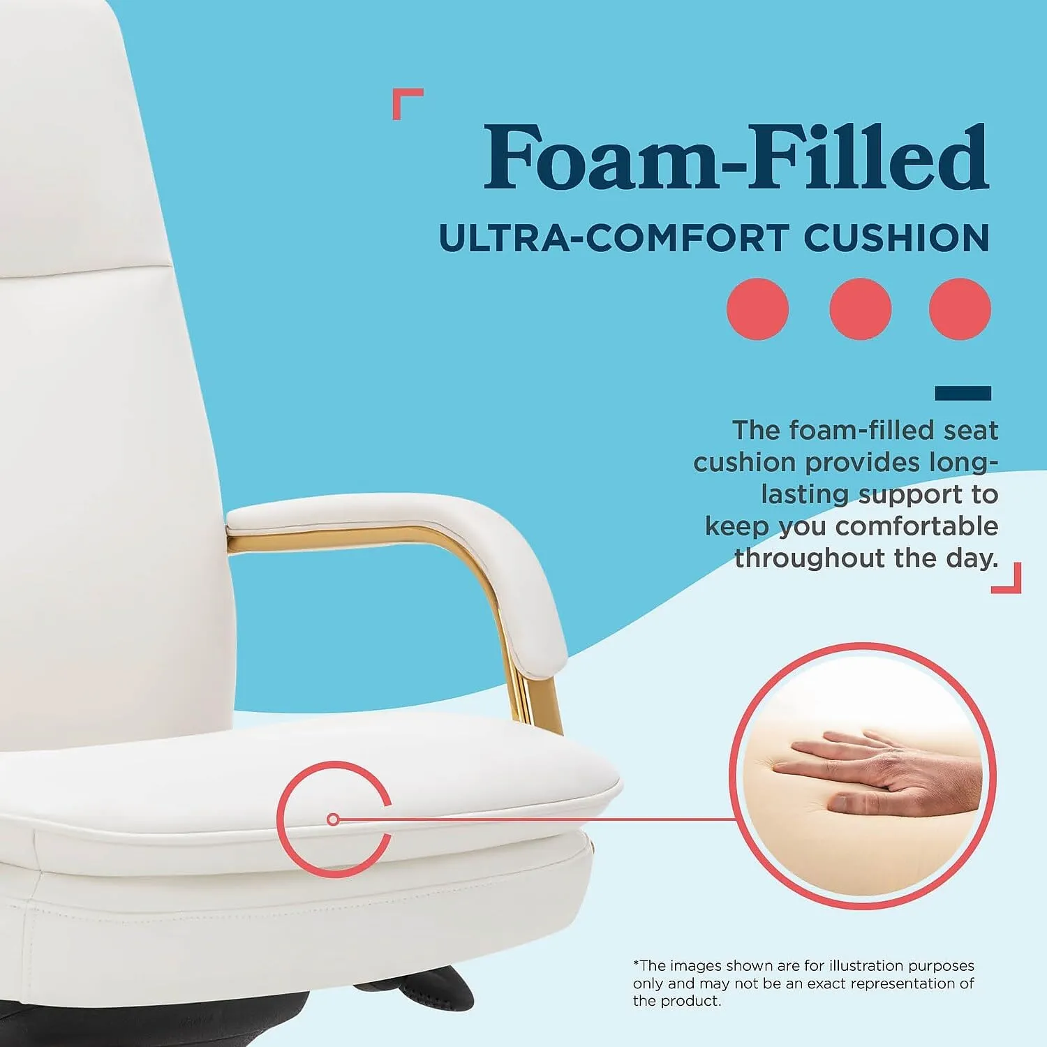 La-Z-Boy Opus Executive Mid-Back Office Chair, Channel-Tufted Seat and Back, Double-Layer Cushion, Padded Arms, Ergonomic Computer Desk Chair, Swivel Metal Base, Bonded Leather, White and Gold