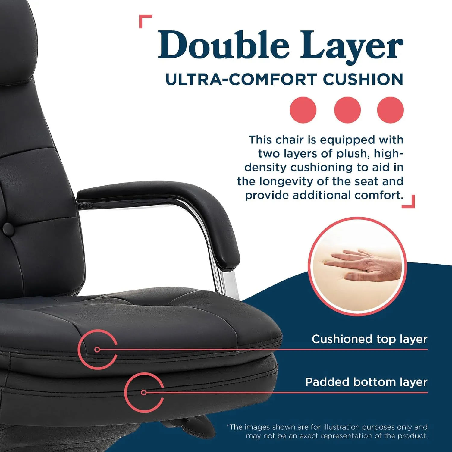 La-Z-Boy® Sonata Executive Mid-Back Office Chair, Button-Tufted Design, Double-Layer Cushion, Padded Armrests, Ergonomic Computer DeskChair, Swivel Metal Base, Bonded Leather, Black and Chrome