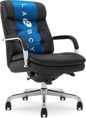 La-Z-Boy® Sonata Executive Mid-Back Office Chair, Button-Tufted Design, Double-Layer Cushion, Padded Armrests, Ergonomic Computer DeskChair, Swivel Metal Base, Bonded Leather, Black and Chrome