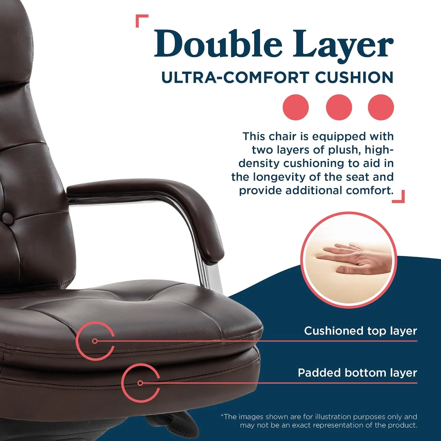 La-Z-Boy® Sonata Executive Mid-Back Office Chair, Button-Tufted Design, Double-Layer Cushion, Padded Armrests, Ergonomic Computer DeskChair, Swivel Metal Base, Bonded Leather, Dark Brown and Chrome