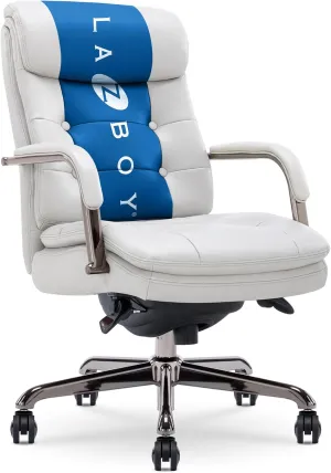 La-Z-Boy® Sonata Executive Mid-Back Office Chair, Button-Tufted Design, Double-Layer Cushion, Padded Armrests, Ergonomic Computer DeskChair, Swivel Metal Base, Bonded Leather, Gray and Graphite