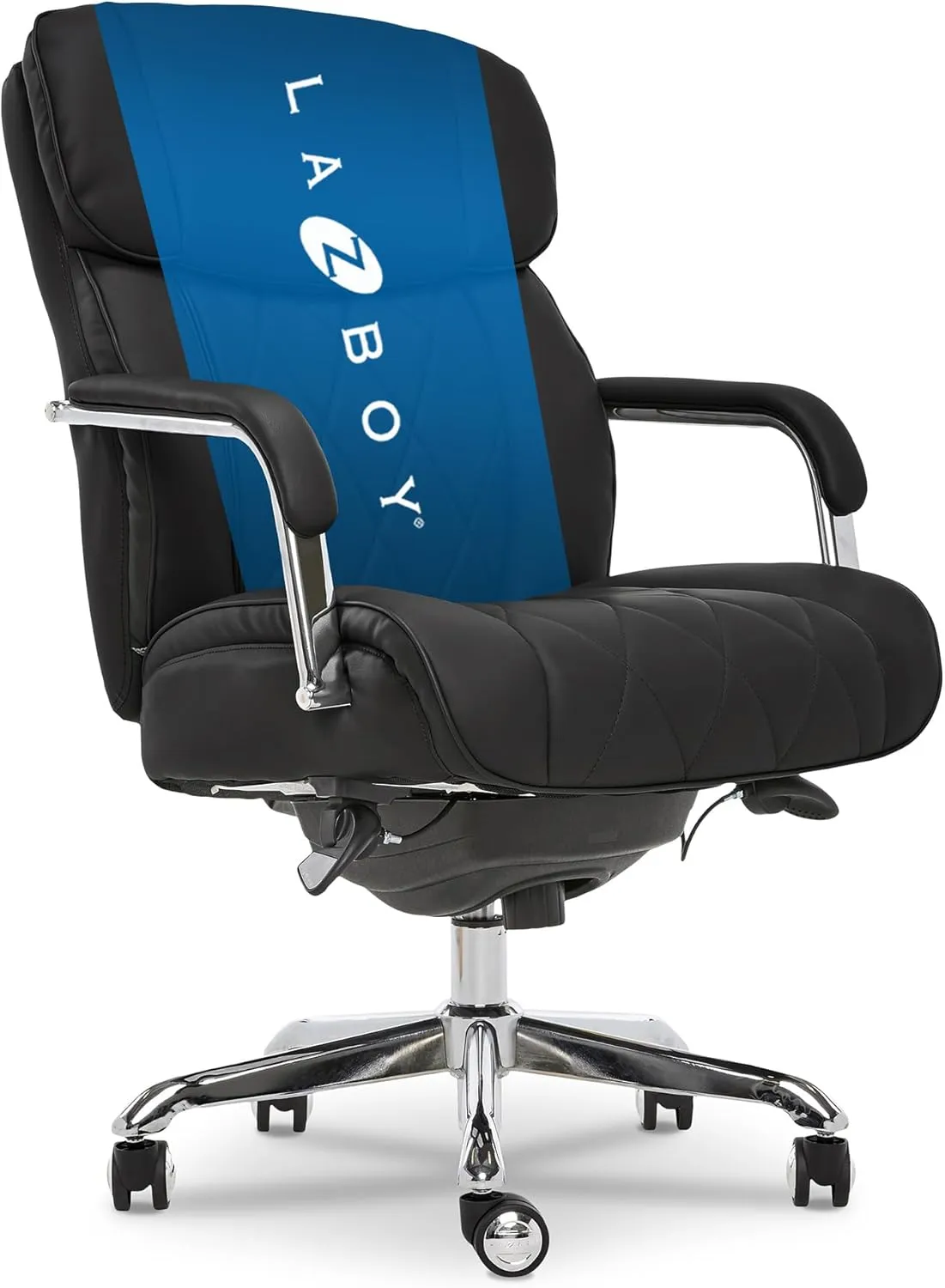 La-Z-Boy Sutherland Quilted Leather Executive Office Chair with Padded Arms, High Back Ergonomic Desk Chair with Lumbar Support, Black Bonded Leather