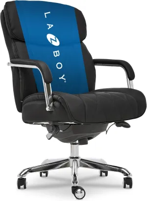 La-Z-Boy Sutherland Quilted Leather Executive Office Chair with Padded Arms, High Back Ergonomic Desk Chair with Lumbar Support, Black Bonded Leather