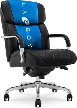 La-Z-Boy® Symphony Executive Mid-Back Office Chair, Diamond Quilt Design, Pocket Coil Cushion, Padded Armrests, Ergonomic Computer DeskChair, Swivel Metal Base, Bonded Leather, Black and Chrome