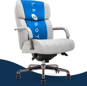 La-Z-Boy® Symphony Executive Mid-Back Office Chair, Diamond Quilt Design, Pocket Coil Cushion, Padded Armrests, Ergonomic Computer DeskChair, Swivel Metal Base, Bonded Leather, Gray and Graphite