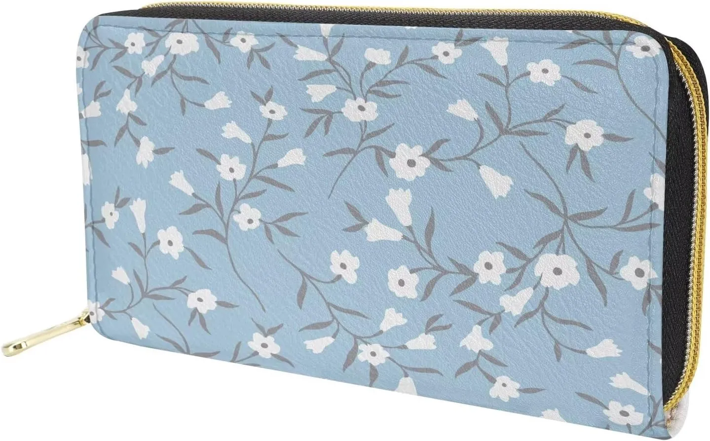 Ladies Long Purse Travel Essentials Organizer Slim Zipper Purse Floral Pattern Tulip Blue Print