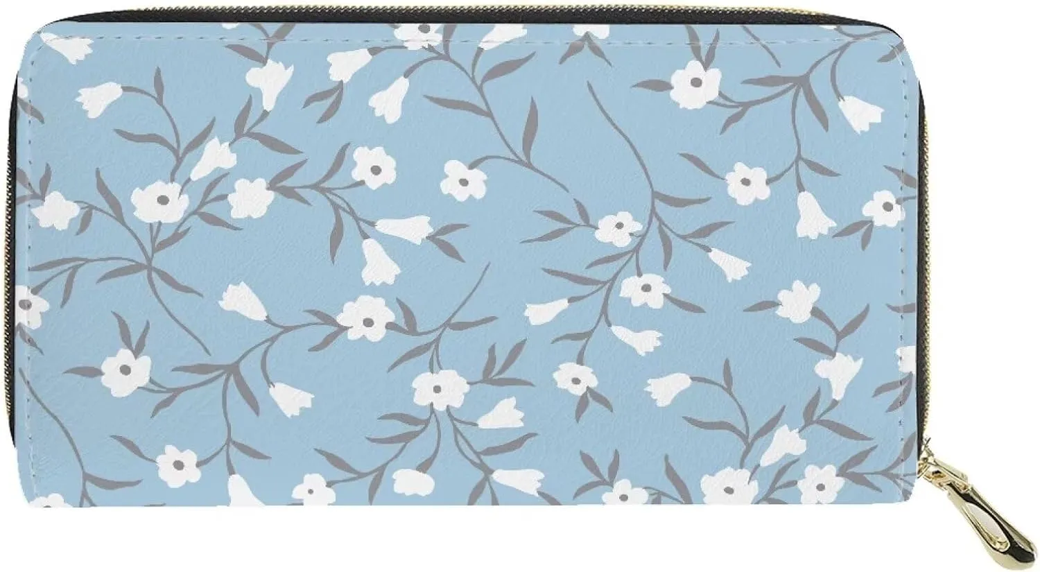 Ladies Long Purse Travel Essentials Organizer Slim Zipper Purse Floral Pattern Tulip Blue Print