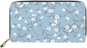 Ladies Long Purse Travel Essentials Organizer Slim Zipper Purse Floral Pattern Tulip Blue Print