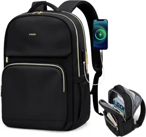 Laptop Backpack for Women Men Fits 15.6 Inch Laptop Bag Fashion Backpacks Purse with USB Port Waterproof Travel Bag Casual Daypacks for Teacher College Business Nurse Computer Backpack, Black