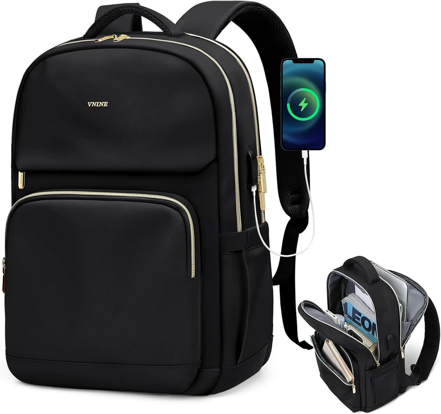 Laptop Backpack for Women Men Fits 15.6 Inch Laptop Bag Fashion Backpacks Purse with USB Port Waterproof Travel Bag Casual Daypacks for Teacher College Business Nurse Computer Backpack, Black
