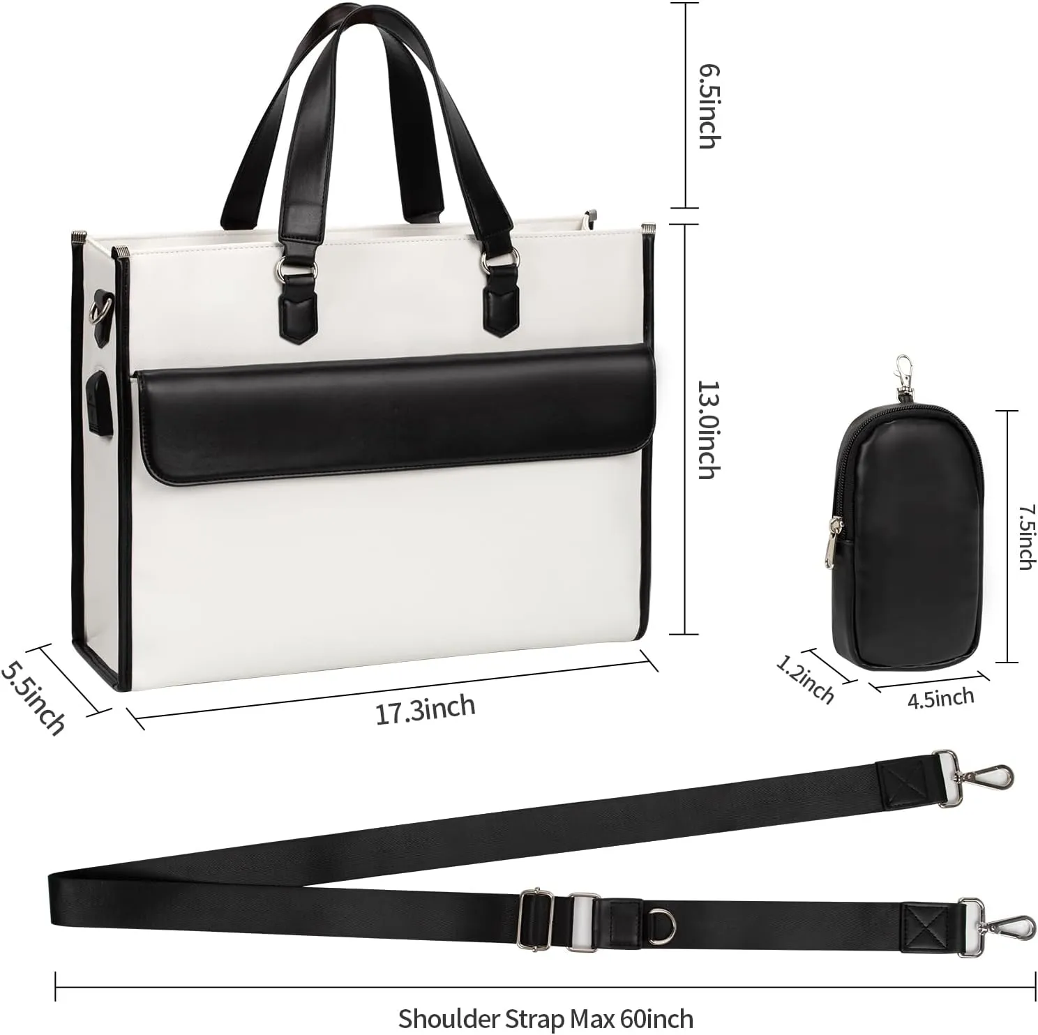 Laptop Bag for Women, Laptop Tote Bag 17 Inch, Waterproof Leather Computer Tote with USB Charging Port, Women Briefcase Business Office Work Handbag White
