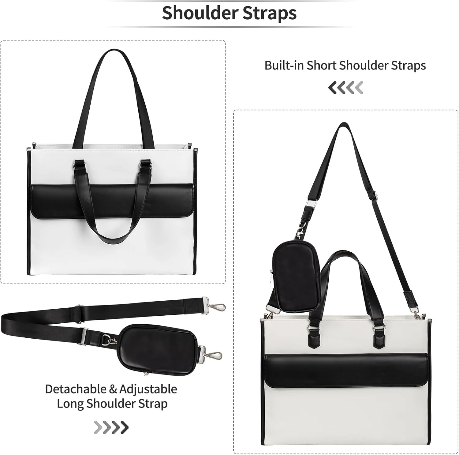 Laptop Bag for Women, Laptop Tote Bag 17 Inch, Waterproof Leather Computer Tote with USB Charging Port, Women Briefcase Business Office Work Handbag White