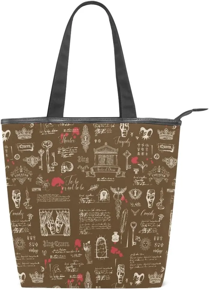 Large Capacity Handbag Shoulder Bag Vintage Pattern Tote Bag for Women Daily Outings Top Handle Zipper