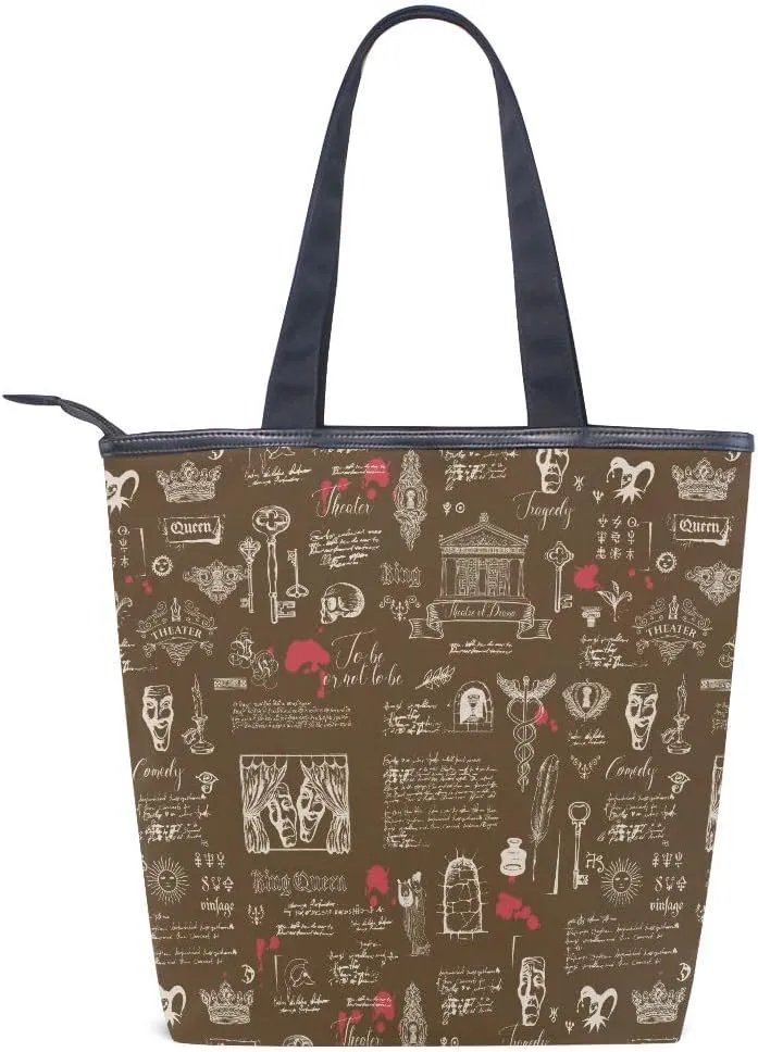 Large Capacity Handbag Shoulder Bag Vintage Pattern Tote Bag for Women Daily Outings Top Handle Zipper