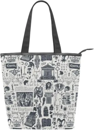 Large Capacity Handbag Shoulder Bag Vintage Pattern Tote Bag for Women Daily Outings Top Handle Zipper