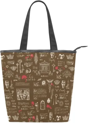 Large Capacity Handbag Shoulder Bag Vintage Pattern Tote Bag for Women Daily Outings Top Handle Zipper