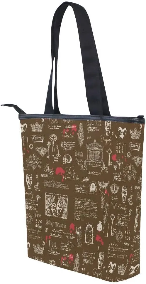 Large Capacity Handbag Shoulder Bag Vintage Pattern Tote Bag for Women Daily Outings Top Handle Zipper